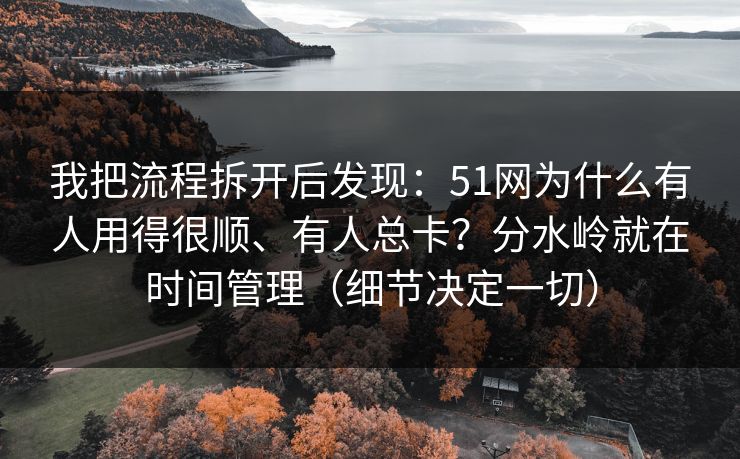 我把流程拆开后发现：51网为什么有人用得很顺、有人总卡？分水岭就在时间管理（细节决定一切）