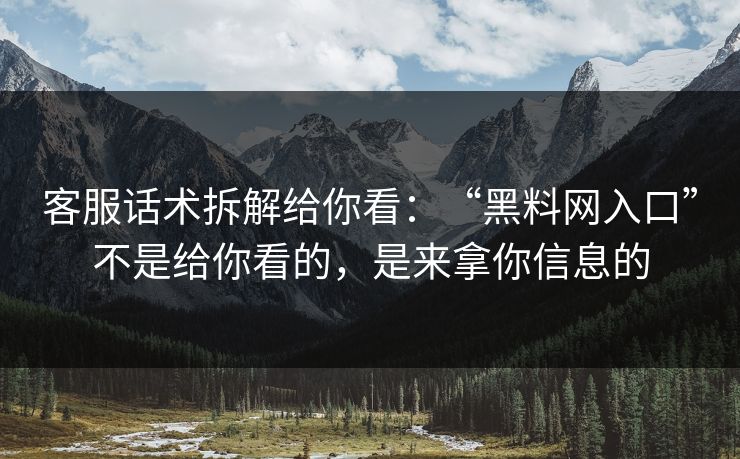 客服话术拆解给你看：“黑料网入口”不是给你看的，是来拿你信息的